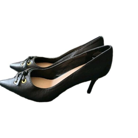 Nine West Malino Black Vegan Pointy Toe 3" Heels Women 10 Corset Pumps Classic - Picture 3 of 6